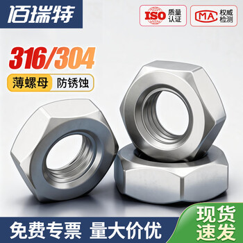 佰瑞特（bairuite）304不锈钢六角薄螺母316薄六角螺帽扁细牙螺丝帽DIN439幼牙螺丝母 M3【100粒】公制316