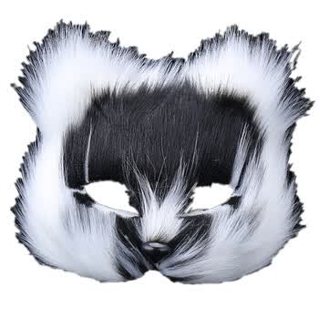 面具动物男女半脸表演道具万圣节聊斋小狐仙狐狸面具 长毛狐狸黑白