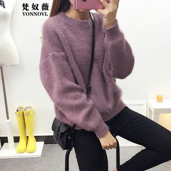 梵奴薇2016韩版新款女装高领针织衫套头毛衣外套短款薄毛衣女 灰色1 均码