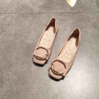 女鞋2018春秋新款软皮单鞋夏平跟休闲平底鞋浅口鞋子韩版奶奶鞋 粉色