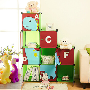 艾能 儿童卡通简易衣柜 宝宝玩具收纳柜 9格恐龙款