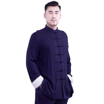 服 男士春夏季武术表演服拳服装中式练功服中国风 翻袖淡蓝色 xl