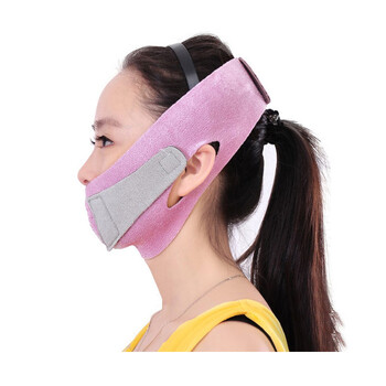 瓜子脸微笑矫正器 提拉紧致绷带双下巴面膜v脸部面罩 藕色 半脸封嘴款