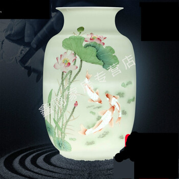鑫高陶瓷器手绘连年有鱼花瓶插花装饰品摆件客厅家居工艺品摆设 高峰