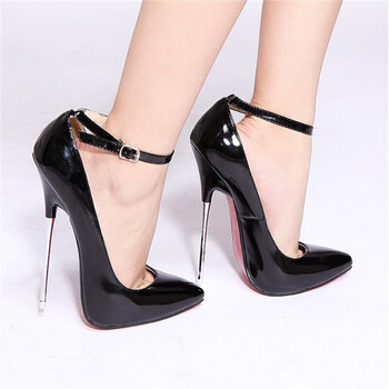 16cm恨天高男士伪娘超高跟大码变装金属细跟尖头腕带情趣sm女王鞋