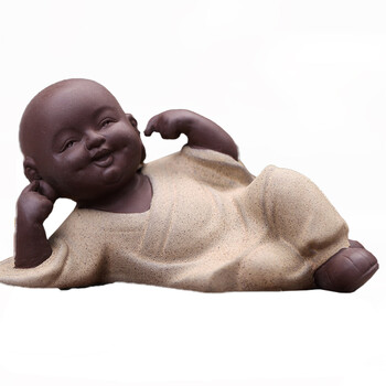 omgamg 彩砂陶茶宠摆件配件紫砂可爱佛不听不看不说 三不小和尚 不听