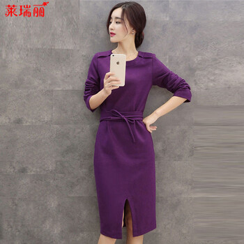 莱瑞丽 2015秋冬女装装新款长袖毛呢连衣裙 9051 图片色 M