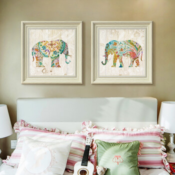 美式现代简约男孩儿童房卧室装饰画欧式女孩床头壁画挂画大象墙画 b