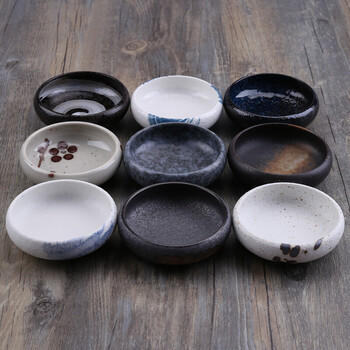 陶瓷碟子 日式小吃碟点心碟 调味碟酱料碟酱油碟 圆形小碟 墨绿色小布