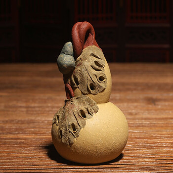 御壶堂茶宠摆件茶具茶道配件可爱小南瓜葫芦丝瓜sn8993 黄色葫芦