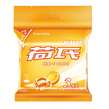 荷氏halls 维c糖果 鲜橙味 薄荷糖糖果零食三条装102g(新老包装交替
