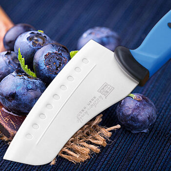 王记金门菜刀女士家用小切菜刀新月不锈钢切片刀具锋利切肉刀 蓝颜