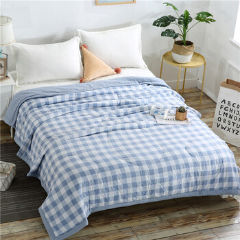 夏凉被水洗棉空调被家用单双人学生宿舍单人简约格子薄被子可水洗