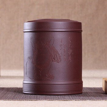 
                                                            玖晟祥 宜兴紫砂茶叶罐小号储茶罐普洱醒茶罐存储茶缸陶瓷密封储物罐 散茶约半斤装茶盒 【 线圆】约5两装                