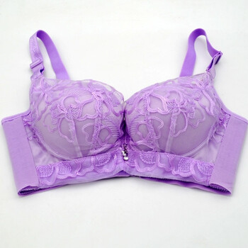 【舒适款0】芬奈性感蕾丝设计文胸上托聚拢调整型a4厚杯文胸内 紫色