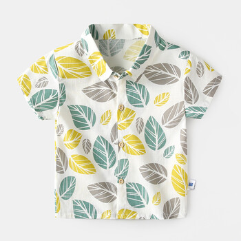 满印树叶宝宝衬衫短袖夏装儿童上衣童装夏季男童半袖衬衣 花色 标牌码