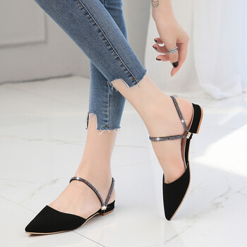 凉鞋女学生夏2018新款平底低跟尖头水钻百搭韩版包头两穿半拖鞋子