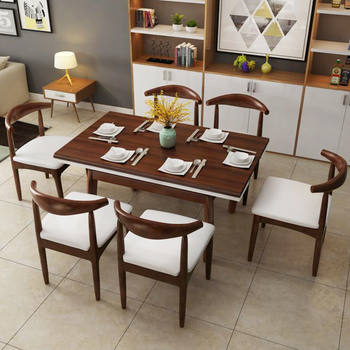 组合 现代简约实木框架餐桌 小户型折叠伸缩桌子定制 原木色 一桌六椅