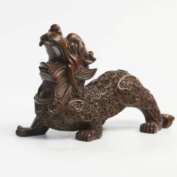 铜金钱貔貅 公母吉祥瑞兽一对办公桌摆件艺术 居家装饰工艺品 小对