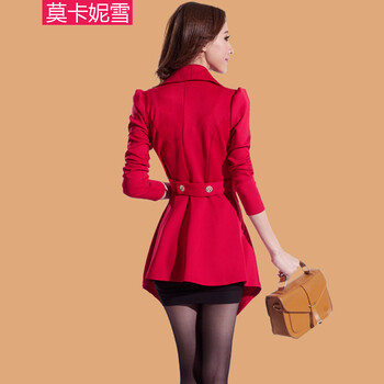 莫卡妮雪 2016春装新款大码女装两件套风衣+连衣裙 红色 S