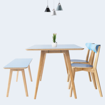桌子 椅子 凳子组合 实木 经典实用 北欧简约长方形桌凳 时尚 浅蓝色