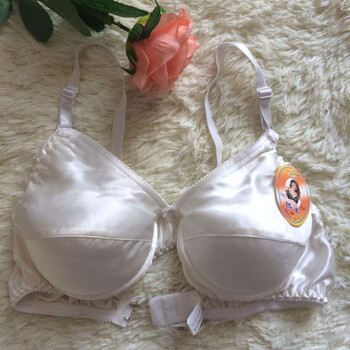 桑蚕丝有无钢圈b杯文胸真丝文胸超薄海绵垫防凸点胸罩真丝内衣 白色
