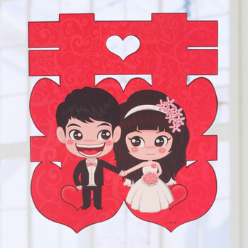 婚庆用品 创意婚房装饰布置婚礼喜字贴纸 结婚门贴双喜门喜 卡通双面