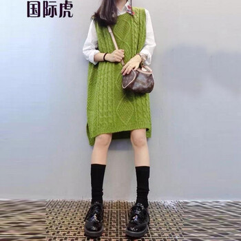 国际虎  欧洲站学院风中长款圆领毛衣马甲背心女套头秋季针织外套   马夹 黑色 XXL