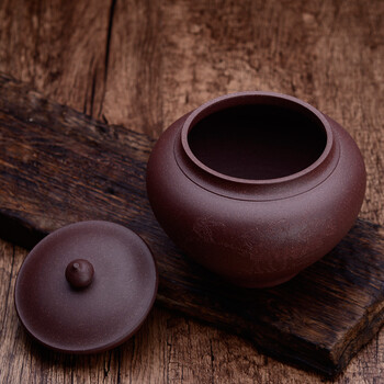 
                                        宏中（hongzhong） 宜兴紫砂 茶叶罐 大号 普洱茶缸 存茶罐 茶叶桶 醒茶茶缸 紫泥-鸟语花香                