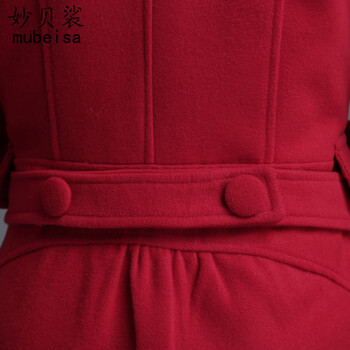 妙贝裟 2015秋冬新款韩版女装中长款翻领拉链毛呢大衣 女 藏青不加棉 L