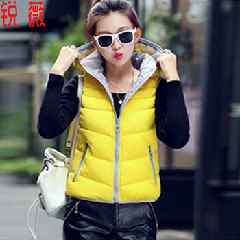 锐薇2015秋冬新款修身时尚显瘦短款韩版马甲女棉服外套W199 黄色 XXL