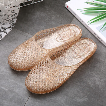 包头小码水晶塑料坡跟拖鞋渔网女拖透气耐磨夏秋妈妈透明室内凉拖 浅