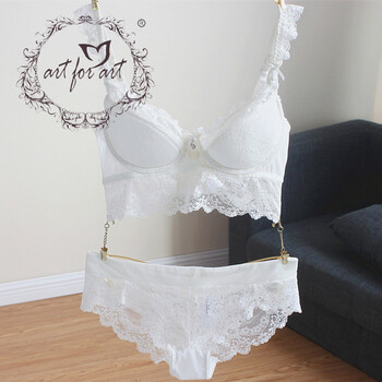 art for art小胸钢托聚拢性感蕾丝情趣深v女士内衣文胸 白色 75c