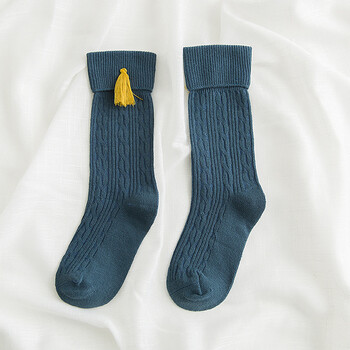 小羊驼春季新款儿童袜子 日韩可爱时尚双针无骨宝宝流苏长筒袜 藏蓝色