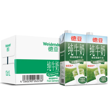 德亞（Weidendorf）德國原裝進(jìn)口脫脂高鈣純牛奶1L*12盒整箱0脂肪優(yōu)質(zhì)蛋白質(zhì)營養(yǎng)早餐