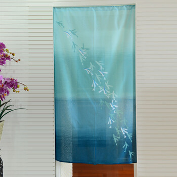 
                                        风雅荷塘 海阔鱼跃 85*150CM 经编纱印花风水布艺门帘 隔断帘 送杆 淡绿色                
