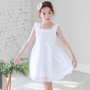 2018夏洋气童装女童连衣裙纯棉公主吊带裙中大儿童白色蕾丝背心裙