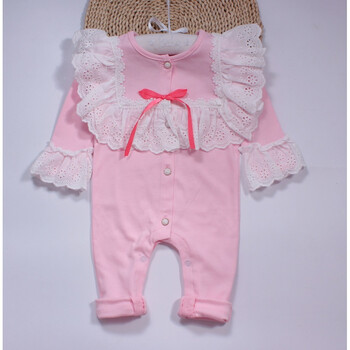 婴儿连体衣女宝宝哈衣春季百天爬服3个月包屁衣长袖纯棉礼盒夏装 粉红
