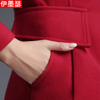 伊墨瑟 2016新款春季毛呢大衣 女 中长款毛呢外套女韩版呢料 藏青不加棉 L  / 尺码偏小