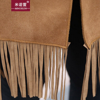 米诺萱-2015秋冬大码无袖西服鹿皮绒流苏马甲 K730 # 驼色 XL