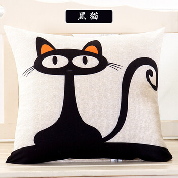 抱枕沙发腰靠床头靠背办公室学生午睡枕抱枕套加芯可爱靠垫子 黑猫 50