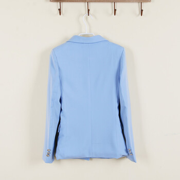 影菲 春秋装韩版立体修身显瘦小西装双排扣外套西服 天蓝色 XL