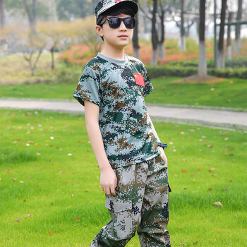 服男童军装套装迷彩短袖夏季特种兵小学生夏令营团体t恤 绿色数码短袖