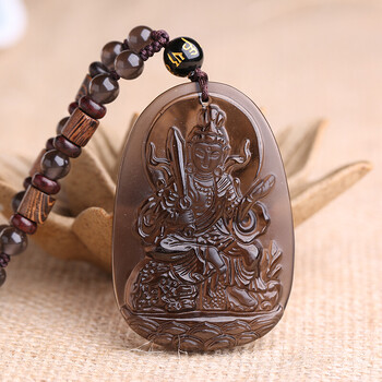 晶叙冰种黑曜石生肖属兔守护神文殊菩萨本命佛项吊坠 如图珠链款