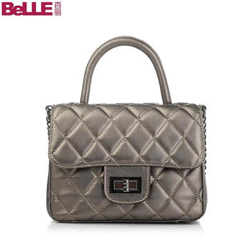 istbelle百丽箱包冬季银灰人造革菱格女包0130ldx5银灰f