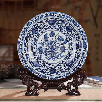 万益宏景德镇青花瓷盘传统手工手绘坐盘看盘摆盘仿古赏盘青花瓷盘子玄