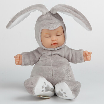 仿真宝宝睡眠安抚娃娃玩偶睡觉婴儿毛绒玩具 (新款)灰兔 兔子系列
