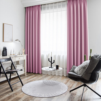 纯色高遮光隔热遮阳窗帘卧室客厅书房窗帘飘窗落地窗酒店遮光 12#粉红