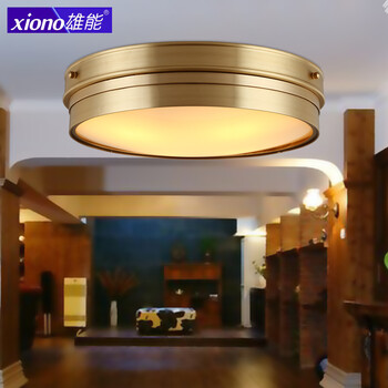 
                                        雄能 美式卧室吸顶灯欧式客厅卧室书房全铜灯现代简约超薄led圆形灯 D 直径30公分                