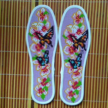 新品棉十字绣鞋垫精准印花送针线刺绣花鞋底半成品 053两只蝴蝶 39